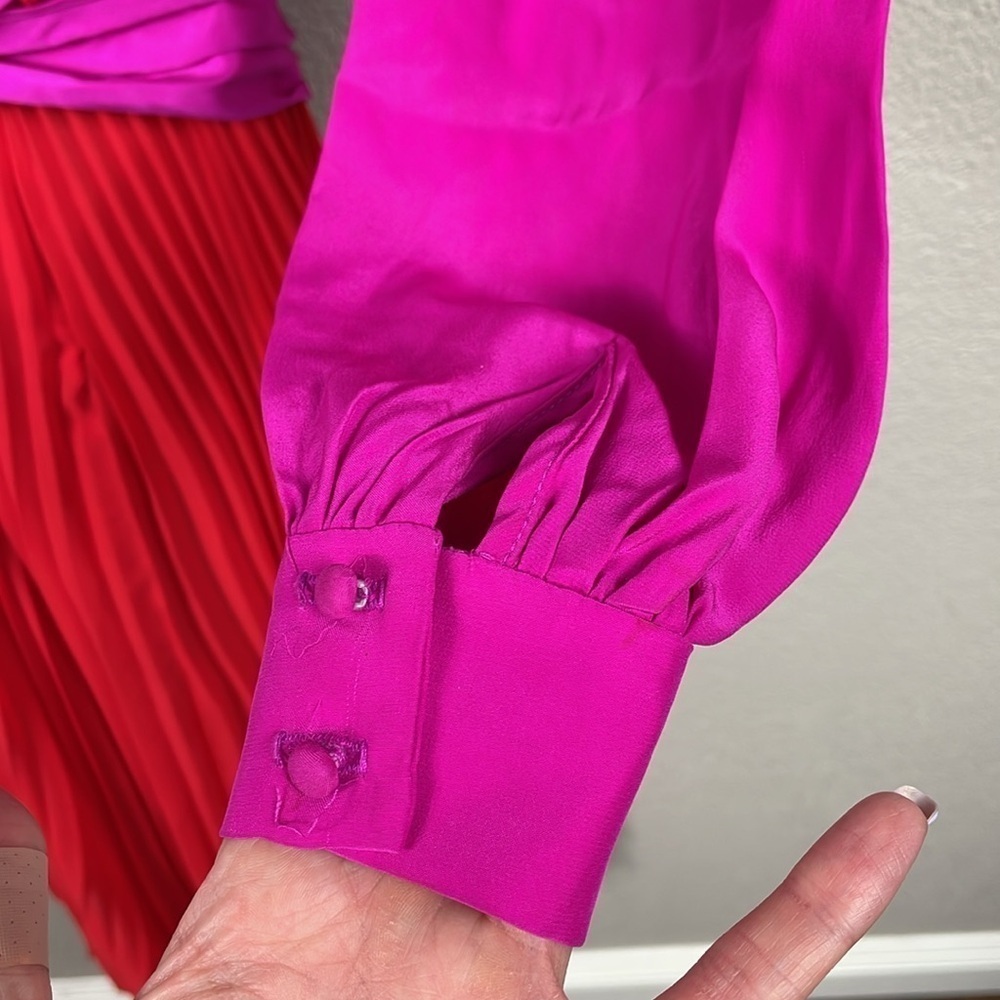 DELFI Collective Camille Dress Pink Red Long Sleeve Pleated Midi Sz XS - Picture 14 of 16